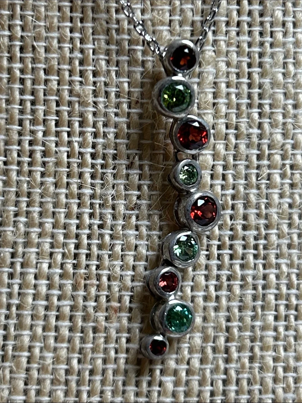 Sterling Silver Red and Green Gemstone zirconia Pendant Necklace